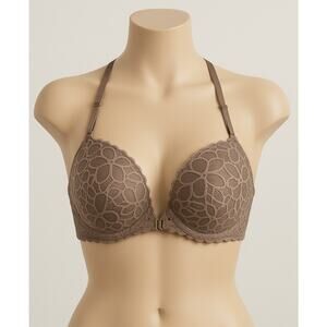 Victoria’s Secret PINK Lace Push Up Bra 36C Brown Floral Racerback Sexy Cute